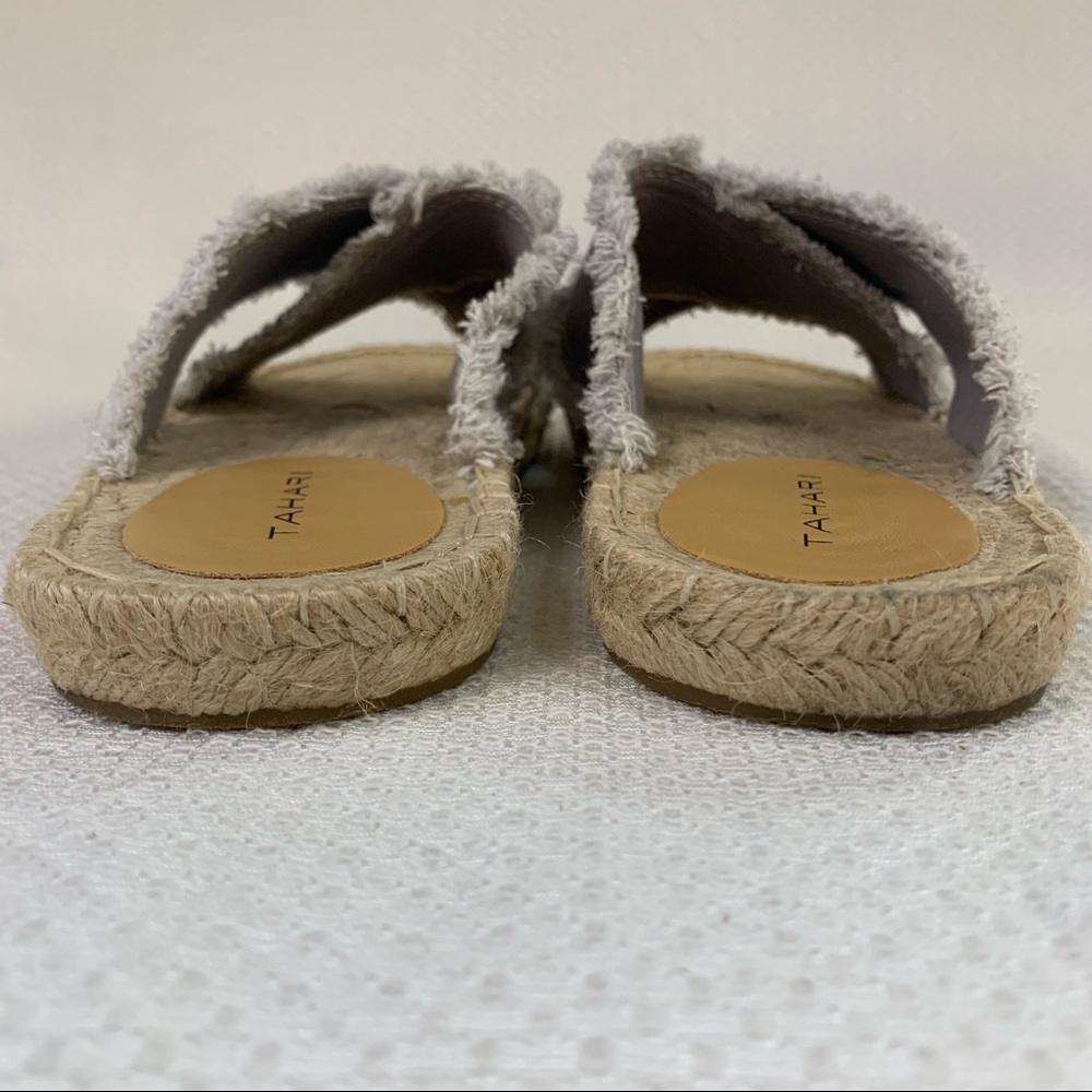 Tahari Saran Criss Cross Fringe Espadrille Slip On Sandal Gray 8 - Picture 8 of 12